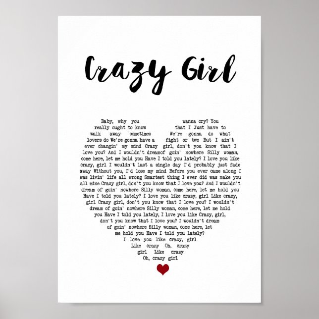 Crazy Girl Herz-Lyrik Lyria Museo Cantonale d'Arte Poster (Vorne)