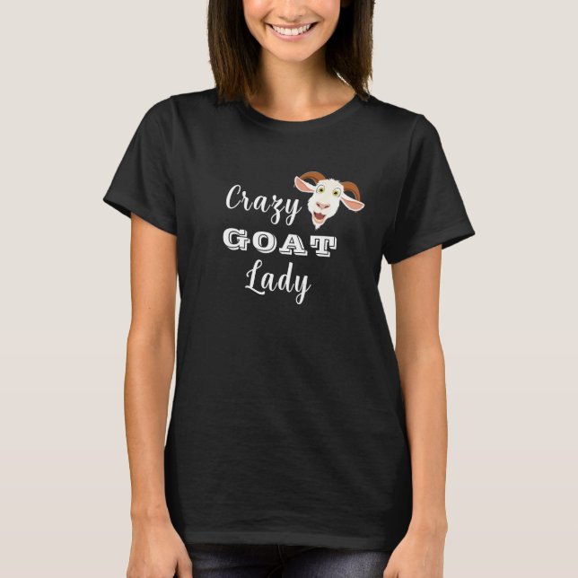 Crazy Goat Lady Funny Cartoon T-Shirt (Vorderseite)