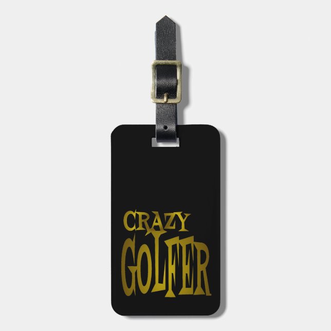 Crazy Golfer in Gold Gepäckanhänger (Vorderseite vertikal)