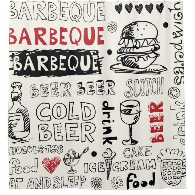 Crazy GRILLEN: Whimsical Doodle Art Duschvorhang (Vorderseite)