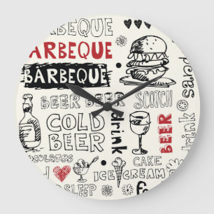 Crazy GRILLEN: Whimsical Doodle Art Große Wanduhr
