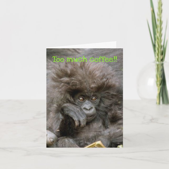 Crazy Haar Affe zu viel Kaffee Notecard Karte (Vorderseite)