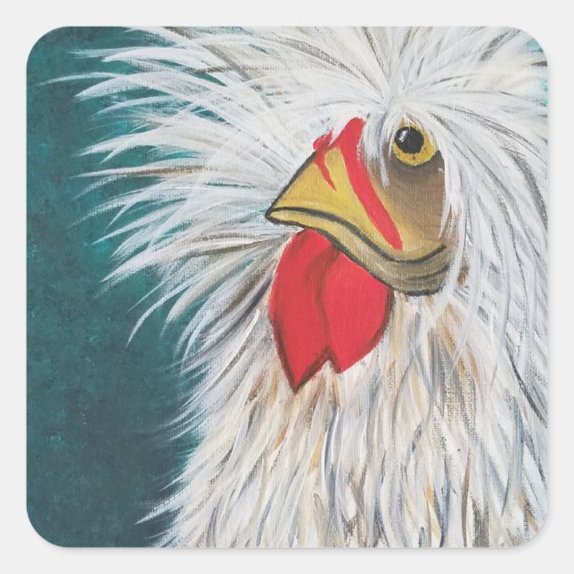 Crazy Hair Chicken Quadratischer Aufkleber (Vorderseite)