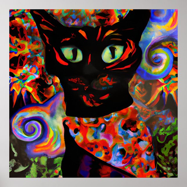 Crazy Halloween Black Cat Portrait Art Poster (Vorne)