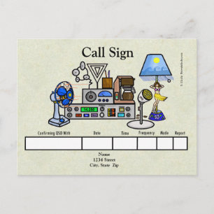 Crazy Ham Radio Rig mit Hula Girl Lamp QSL Card Postkarte