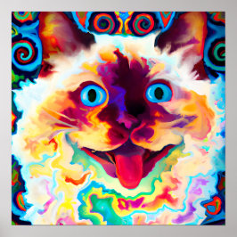 Crazy Happy Balinese Cat Portrait Kunst, Dichtung  Poster