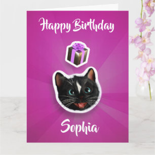 Crazy Happy Birthday Kitten mit Geschenk Individ Karte