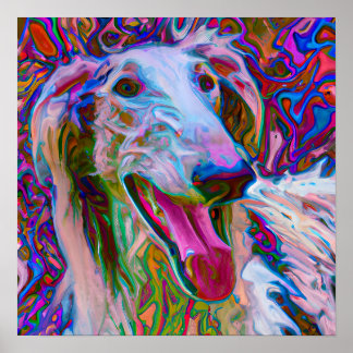 Crazy Happy Borzoi Dog Portrait Poster