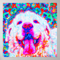 Crazy Happy Great Pyrenäen Dog Art Portrait