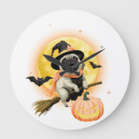 Crazy Happy Halloween Mops Reiten in einem fliegen