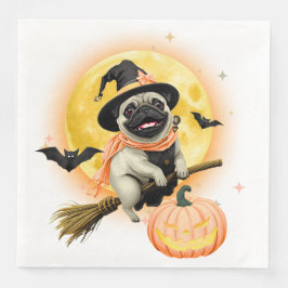 Crazy Happy Halloween Mops Reiten in einem fliegen Serviette