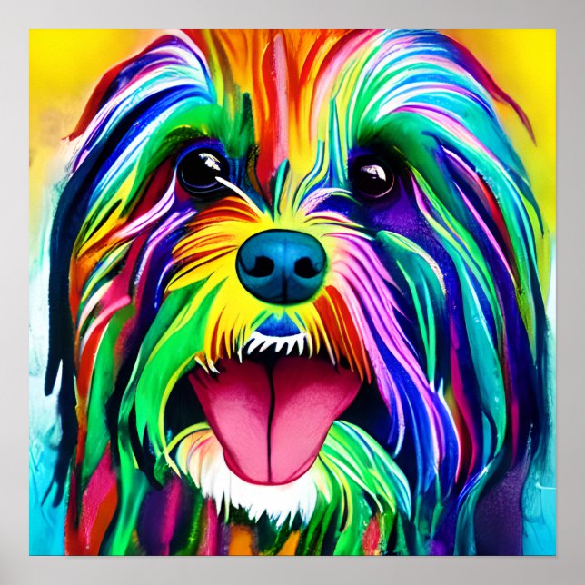 Crazy Happy Tibetan Terrier Dog Portrait Art Poster (Vorne)
