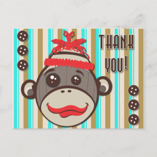 Crazy Hat Sock Monkey Vielen Dank, Postcard Postkarte