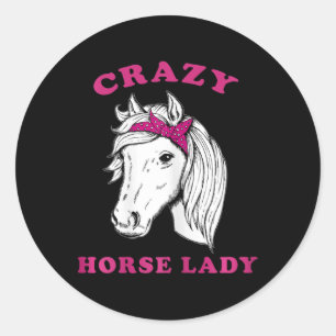 Crazy Horse Lady Reitsport Pferde Spaß Runder Aufkleber