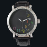 Crazy Hour Color Numbers Armbanduhr<br><div class="desc">Eine konzeptuelle Uhr mit undurchsichtigen,  farbigen Zahlen - Sie können das Design bearbeiten und die schwarze Hintergrundfarbe ändern</div>