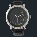 Crazy Hour Color Numbers Armbanduhr<br><div class="desc">Eine konzeptuelle Uhr mit undurchsichtigen,  farbigen Zahlen - Sie können das Design bearbeiten und die schwarze Hintergrundfarbe ändern</div>