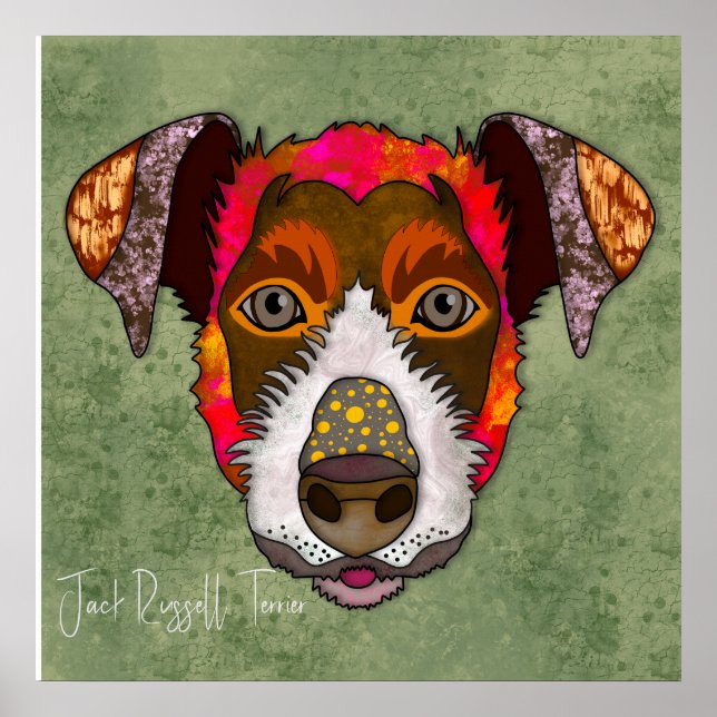 Crazy Jack Russell Terrier Hund handbemalt Poster (Vorne)
