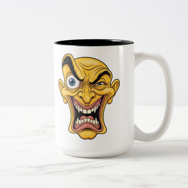 Crazy Jellow Cartoon visage café Mug - Drôle cadea (Droit)
