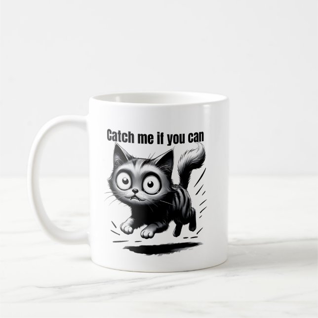 Crazy Jumping Cat Funny Cartoon Design Kaffeetasse (Links)