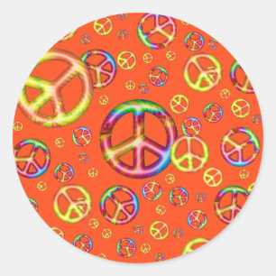 Crazy Kids Colors-Peace Out-Orange Round Stickers