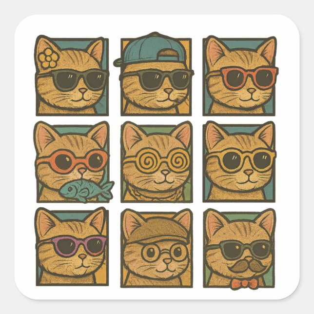Crazy Kitty Club Quadratischer Aufkleber (Vorderseite)