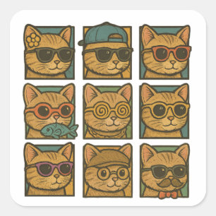 Crazy Kitty Club Quadratischer Aufkleber