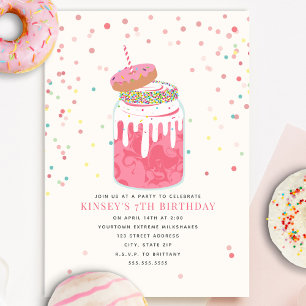 Crazy Milkshake Donut Confetti Pink Geburtstagspar Einladung