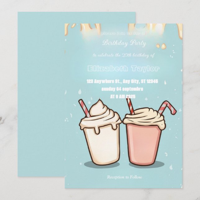 Crazy Milkshake Party Invitation – Colorful Sweet (Devant / Derrière)