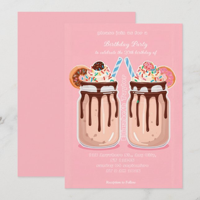 Crazy Milkshake Party Invitation – Colorful Sweet  Einladung (Vorne/Hinten)