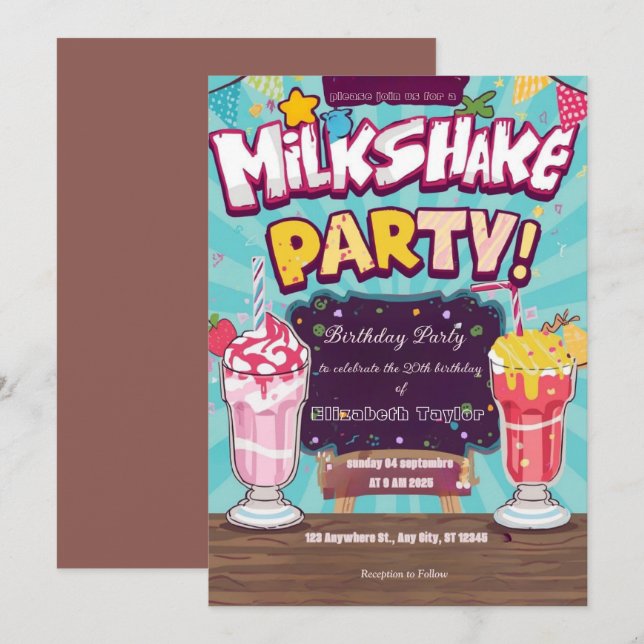 Crazy Milkshake Party Invitation – Colorful Sweet Einladung (Vorne/Hinten)