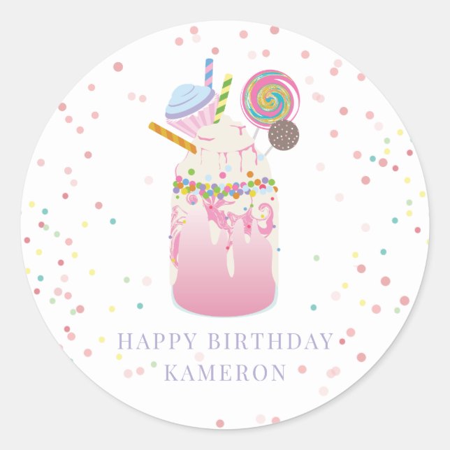 Crazy Milkshake Pink Cupcake Birthday Party Runder Aufkleber (Vorderseite)