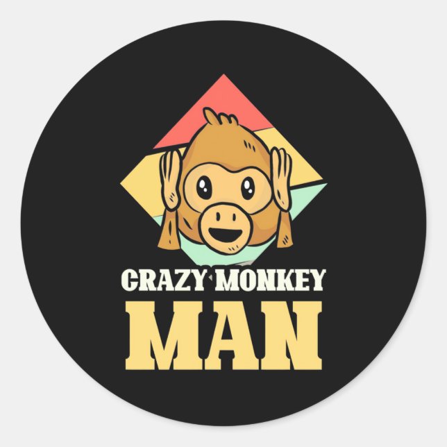 Crazy Monkey Man Runder Aufkleber (Vorderseite)