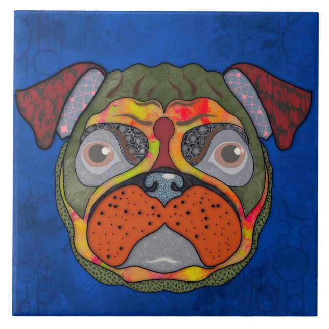 Crazy Mops Hund Gesicht Keramik Tile Fliese (Vorderseite)