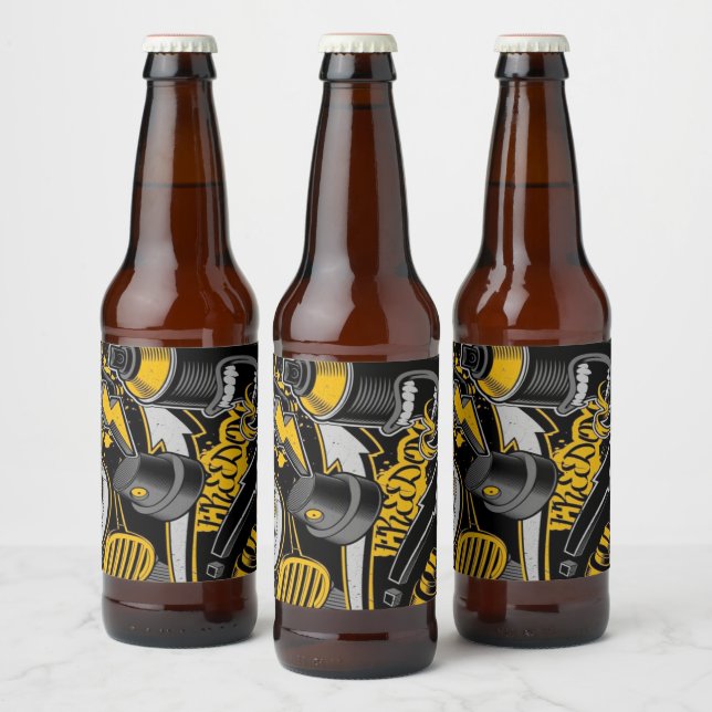 Crazy Music Black Yellow Graffiti Splitter ganz St Bierflaschenetikett (Flaschen)