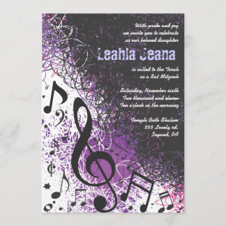 CRAZY MUSICAL NOTES Bar Mitzvah Invasion Violet Einladung