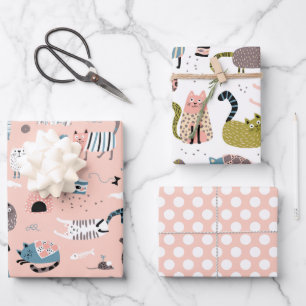 Crazy Niedlich Cats Wrapping Paper Set 3 Geschenkpapier Set