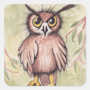 Crazy Niedlich Owl Quadratischer Aufkleber