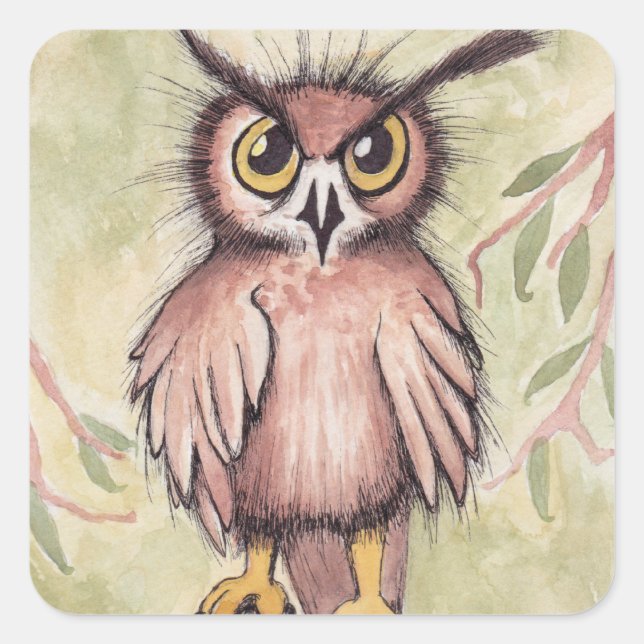 Crazy Niedlich Owl Quadratischer Aufkleber (Vorderseite)