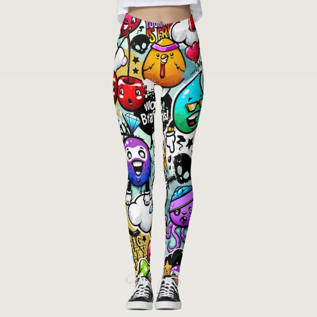 Crazy Obstbäume und Gemüse Graffiti Art Leggings (Vorderseite)