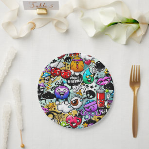 Crazy Obstbäume und Gemüse Graffiti Art Pappteller