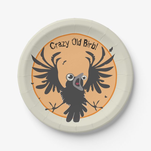 Crazy Old Birb Raven Pappteller (Vorderseite)