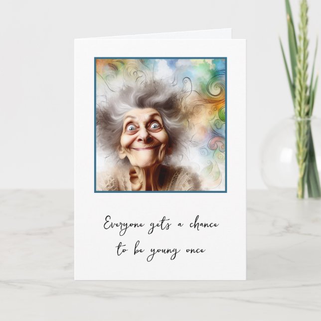 Crazy Old Lady für das Altern Karte (Vorderseite)