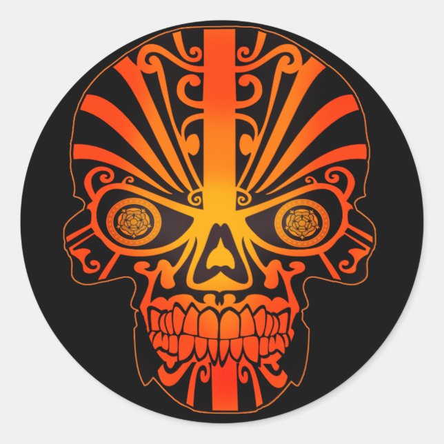Crazy Orange Skull Halloween Runder Aufkleber (Vorderseite)
