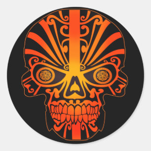 Crazy Orange Skull Halloween Runder Aufkleber