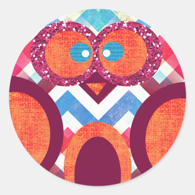 Crazy Owl Zickzack Lila Orange Pink Blue Runder Aufkleber (Vorderseite)