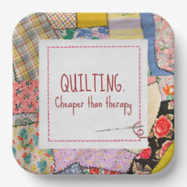 Crazy Patchwork Quilt mit Fun Quote Pappteller