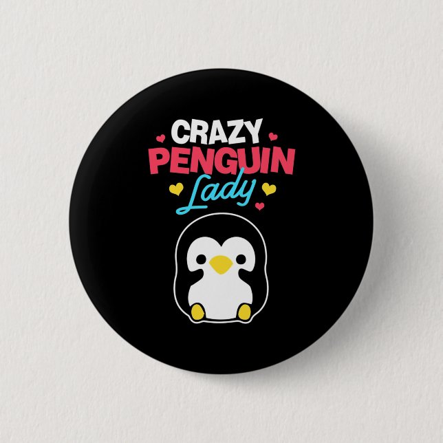 Crazy Penguin Lady Button (Vorderseite)