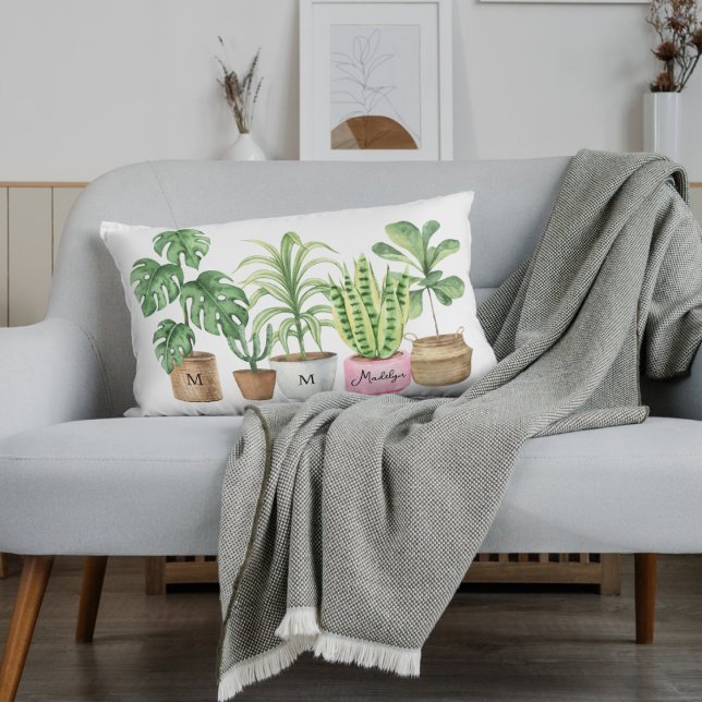 Crazy Pflanze Lady | Chic Potted Pflanze Aquarell Lendenkissen (Von Creator hochgeladen)
