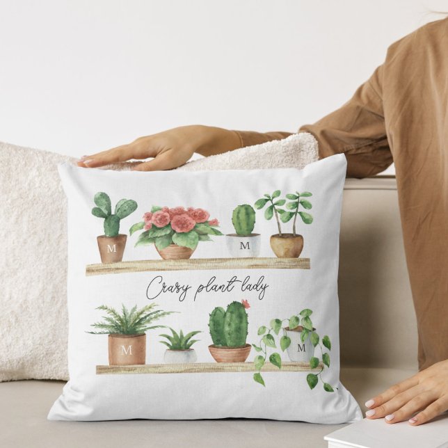 Crazy Pflanze Lady | Funny Potted Pflanze Aquarell Kissen (Von Creator hochgeladen)