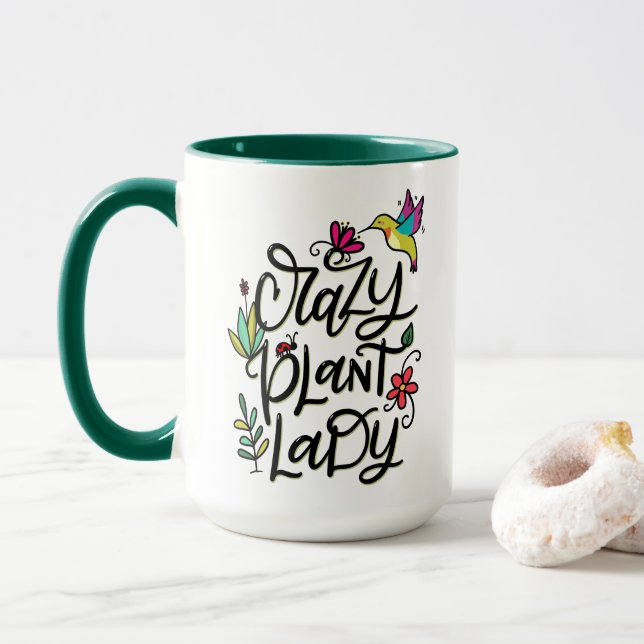 Crazy Pflanze Lady, handschriftlich Tasse (Mit Donut)